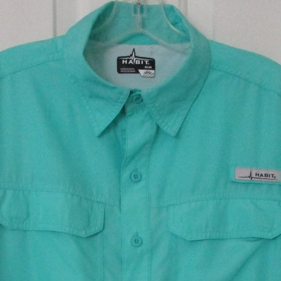 Habit Mens S/S Turquoise Active Fishing Shirt Vented Back NWOT - Size Medium - Picture 1 of 2